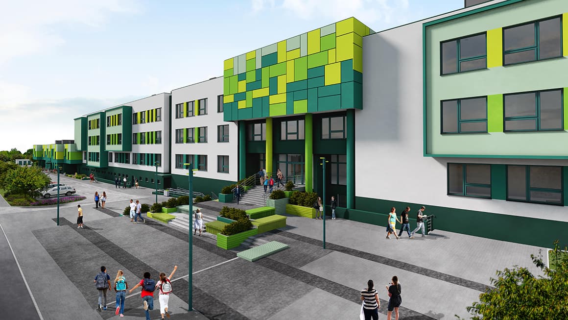 Szkoła podstawowa z salą gimnastyczną, żłobek i przedszkole w Lublinie, ul. Majerankowa.